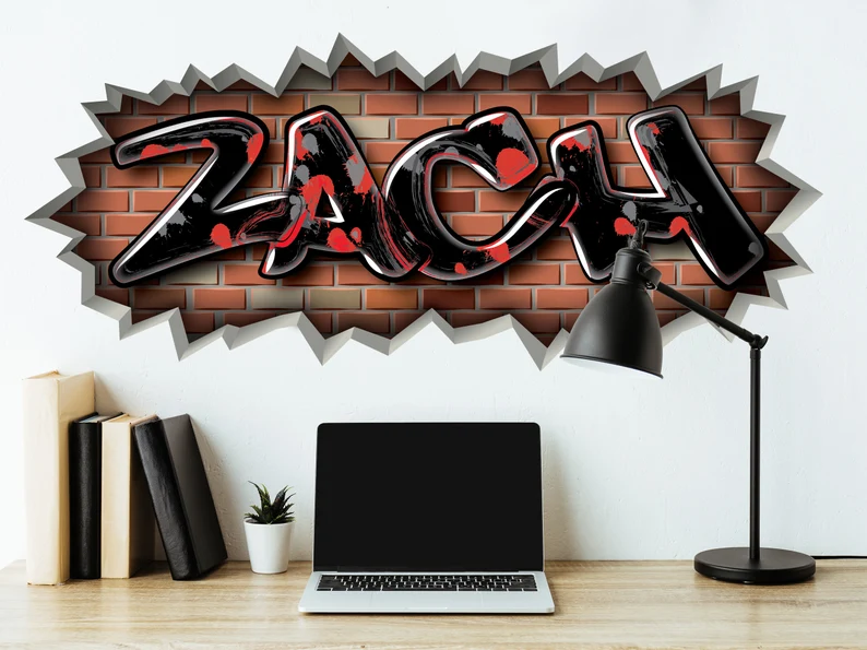 Custom Name Graffiti Removable Brick Wall Teen Room Decal